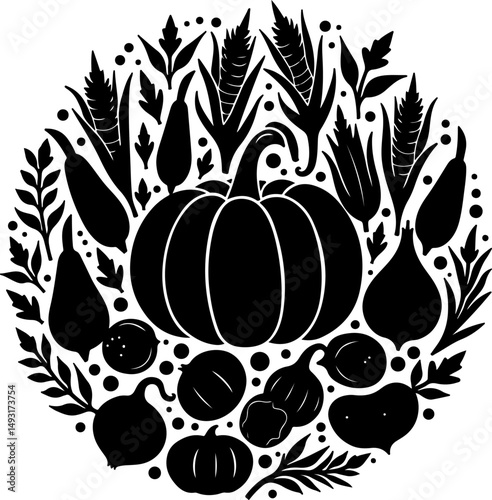 Harvest Pumpkin and Fall Vegetables Silhouette