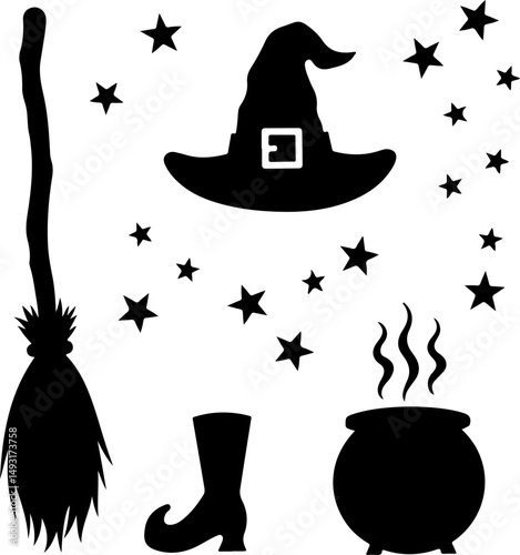 Witch Flying with Cat Silhouette