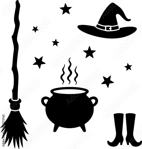 Witch Flying with Cat Silhouette