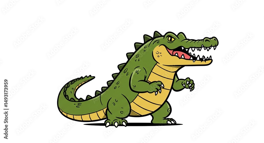 Fototapeta premium Cartoon Alligator Illustration with Open Mouth and Sharp Teeth