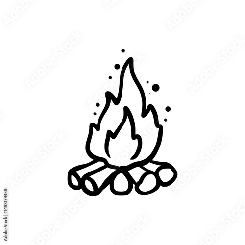 Campfire doodle line drawing vector illustration for graphic design