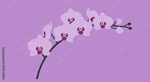 Elegant Pixel Art Orchid Branch Against Soft Purple Background