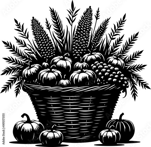 Harvest Pumpkin and Fall Vegetables Silhouette