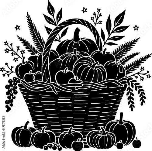 Harvest Pumpkin and Fall Vegetables Silhouette