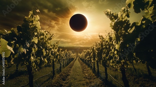 Vineyard under a total solar eclipse