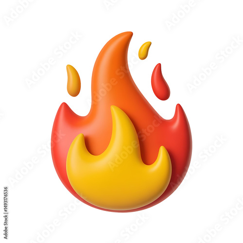 A vibrant hot burning fire icon symbol 3d rendering isolated on transparent background. Png