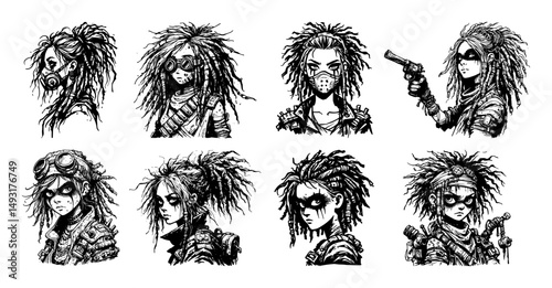 post apocalyptic female portraits in black and white grunge style