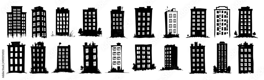 silhouette buildings set in urban black and white vector style silhouette buildings set in urban black and white vector style