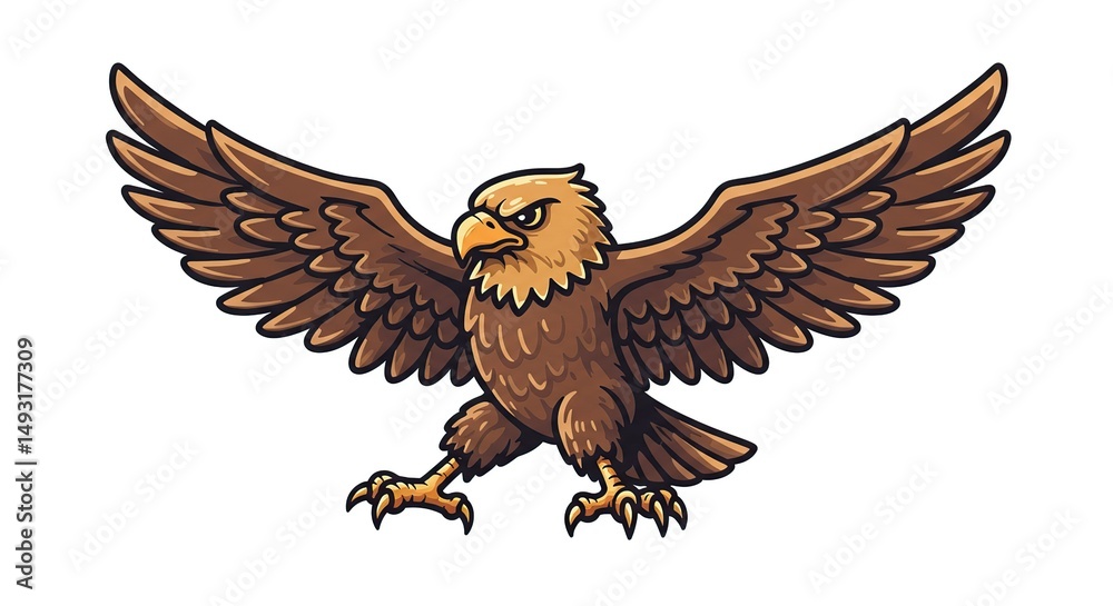 Fototapeta premium Eagle Flying Cartoon Illustration Wings Spread