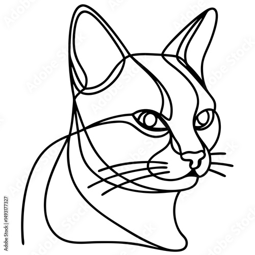Cat portrait, one line art style, black and white, for pet lovers