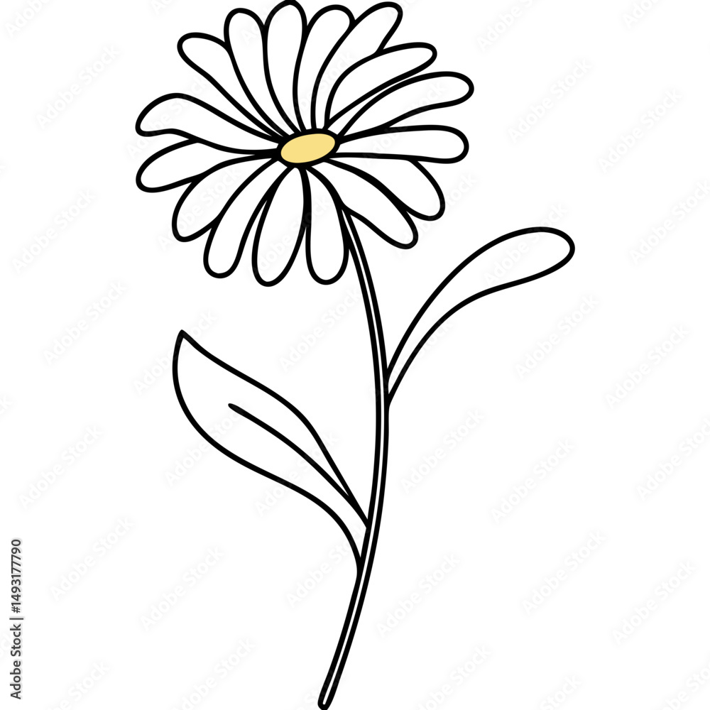 Obraz premium Simple daisy line drawing, monochrome, for design projects