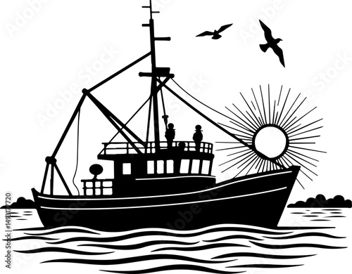 Fishing Boat at Sea Silhouette