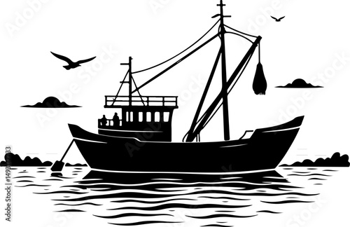 Fishing Boat at Sea Silhouette