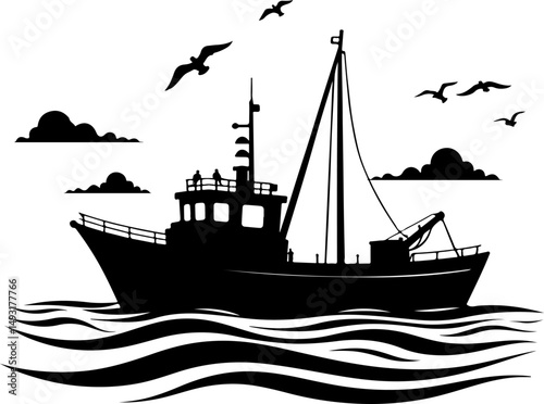 Fishing Boat at Sea Silhouette