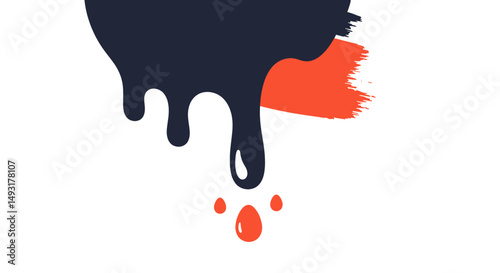 Abstract Drip Paint Splash Design With Red And Dark Blue Colors