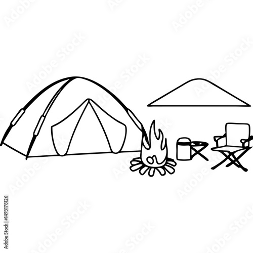 Camping equipment line art illustration, for websites and brochures