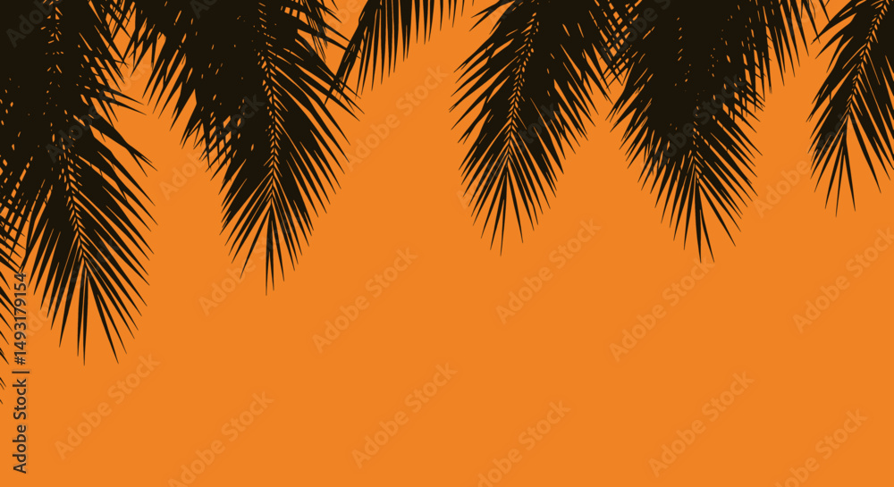 Fototapeta premium Abstract Palm Leaf Silhouettes Against Orange Background