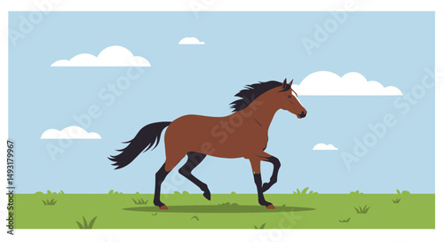 Pixel Art Running Horse In Meadow