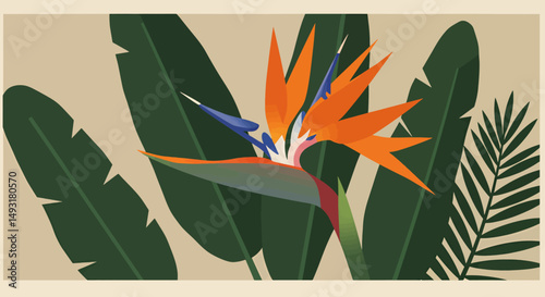 Vibrant Bird Of Paradise Flower Amidst Tropical Leaves