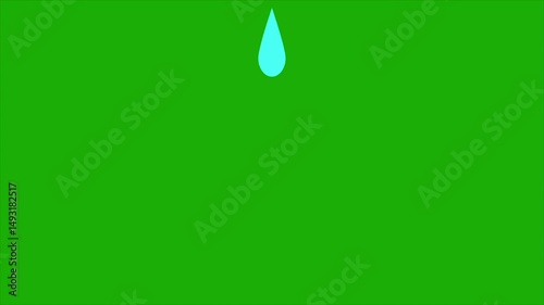 Cartoon water drops falling animation on green screen background