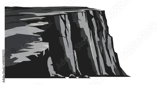 Monochrome Cliff Face Illustration