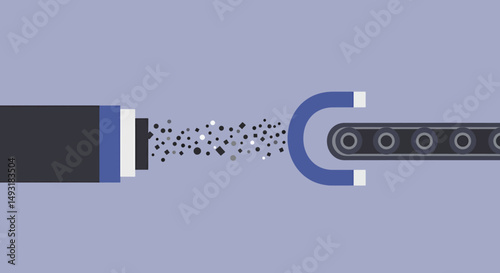 Abstract Illustration Of Industrial Process With Magnet And Conveyor