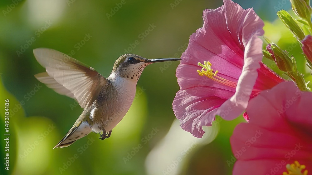 Fototapeta premium Hummingbird in flight, nectar-feeding