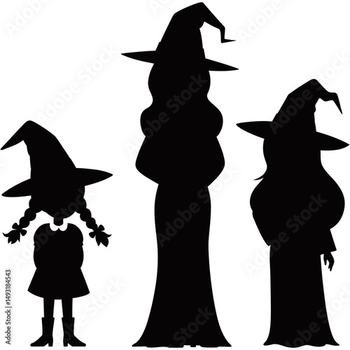 Witch Girl Silhouette Vector
