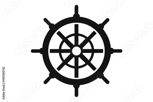 ship s wheel nautical icon black and white silh 