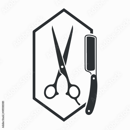 Minimalist Barber Shop Logo: Scissors and Razor Icon