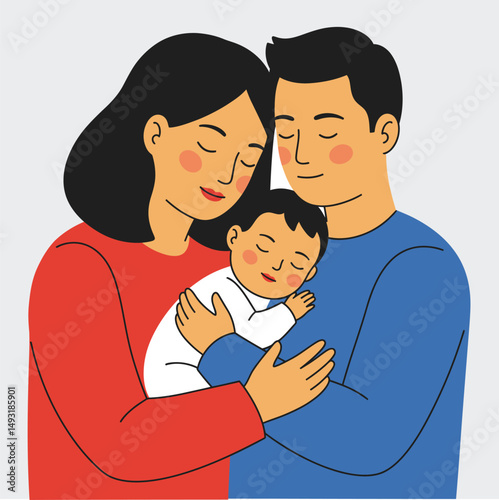 Loving Family Embraces Baby in a Heartwarming Illustration