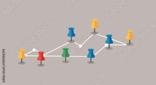 Abstract Colorful Pushpins Network Diagram