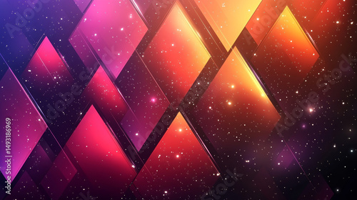 Abstract geometric pattern with vibrant, colorful rhombuses and glowing lines