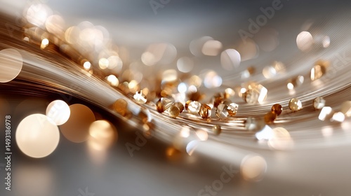 Gold-toned abstract waves, blurred bokeh