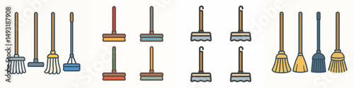 Mop collection in vector flat design style