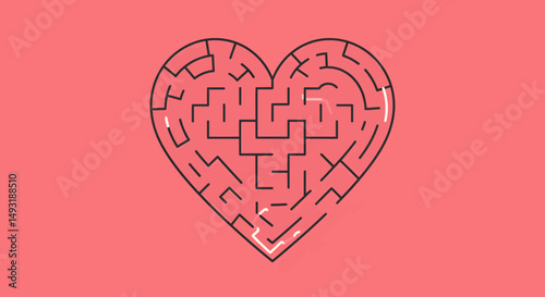 Heart Shaped Maze Illustration On Pink Background