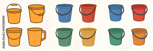 Flat design vector style bucket collection