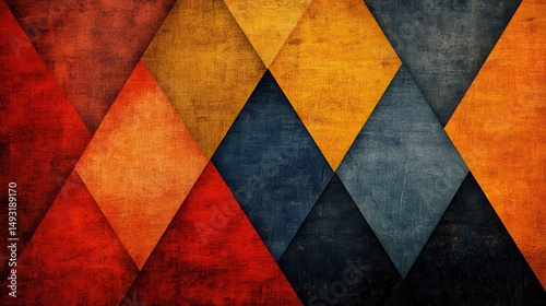 Abstract geometric pattern with overlapping triangles in warm and cool colors