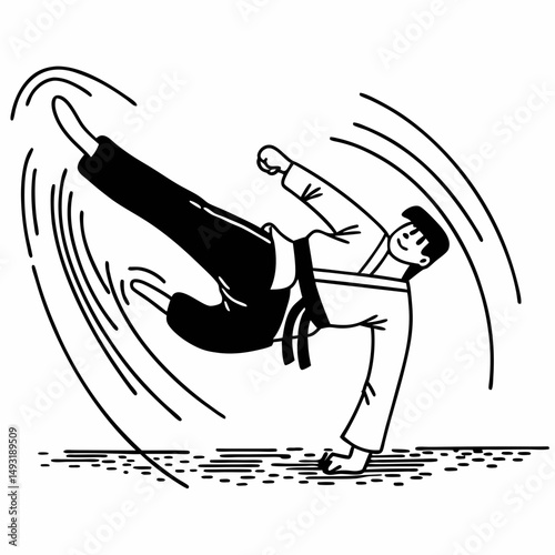 Dynamic Taekwondo Line Art Illustration