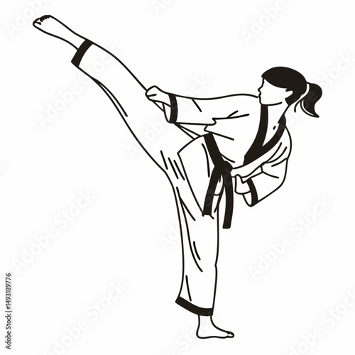 Minimalist Taekwondo Athlete Line Drawing