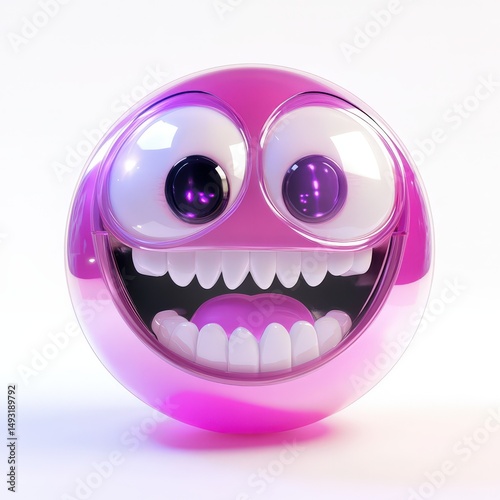 Happy Pink Smiley Face Emoji with Big Eyes and Grinning Teeth