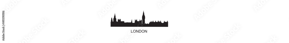 Fototapeta premium London city skyline vector illustration. Iconic urban silhouette featuring landmarks like Big Ben and the London Eye. Perfect for travel, design, and souvenir themes.