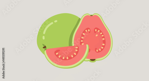 Pixel Art Guava Fruit Slice Isolated On Gray Background