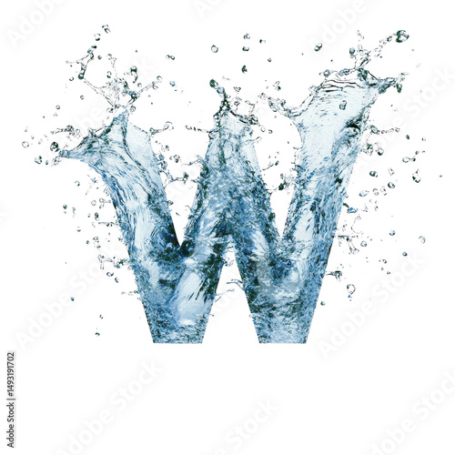 Dynamic Water Splash Forming the Shape of a Letter W in Midair with Falling Droplets and Ripples