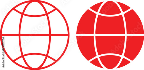  wireframe globe, red abstract spherical icon, red minimalist global symbol, red geometric sphere outline, red internet