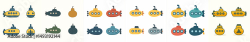 Submarine collection style vector flat design