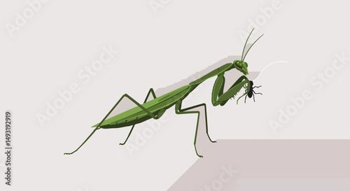 Pixel Art Praying Mantis On Light Grey Background