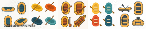 Collection of rubber boats style vector flat design
