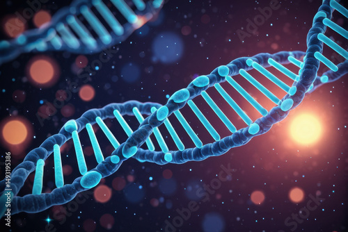 A close-up view of a double-stranded DNA molecule, highlighting its helical structure