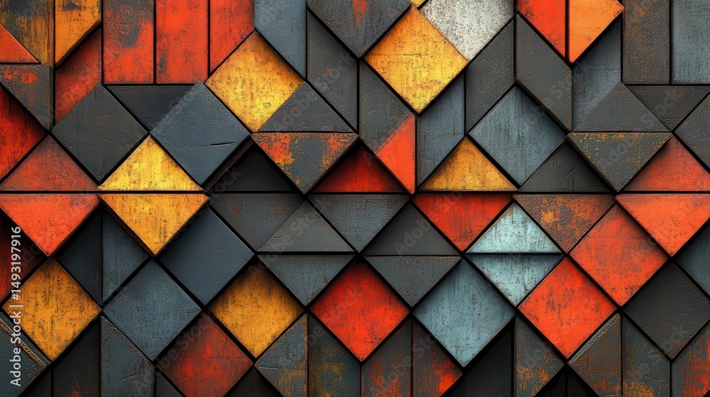 Fototapeta premium Abstract geometric pattern of rusty, colorful, triangular shapes